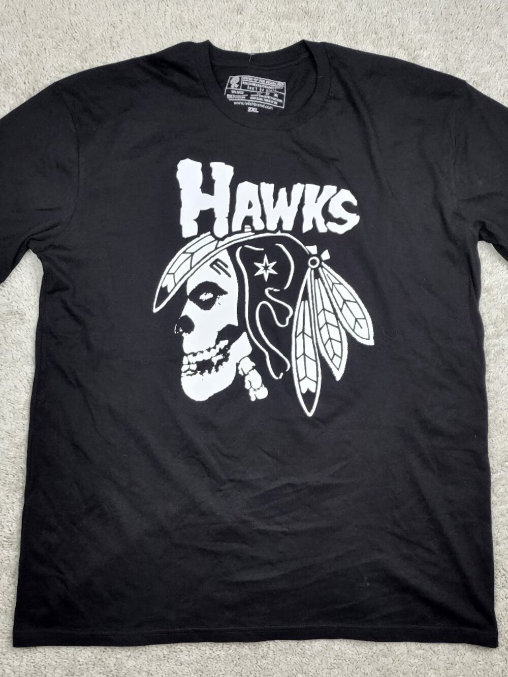 Relish Brand Chicago Punk Hawks Misfits Skull T-Shirt Black Size 2XL Indian USA